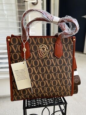 NWT Valentino Orlandi V-2011 Brown Monogram Tote Crossbody Bag